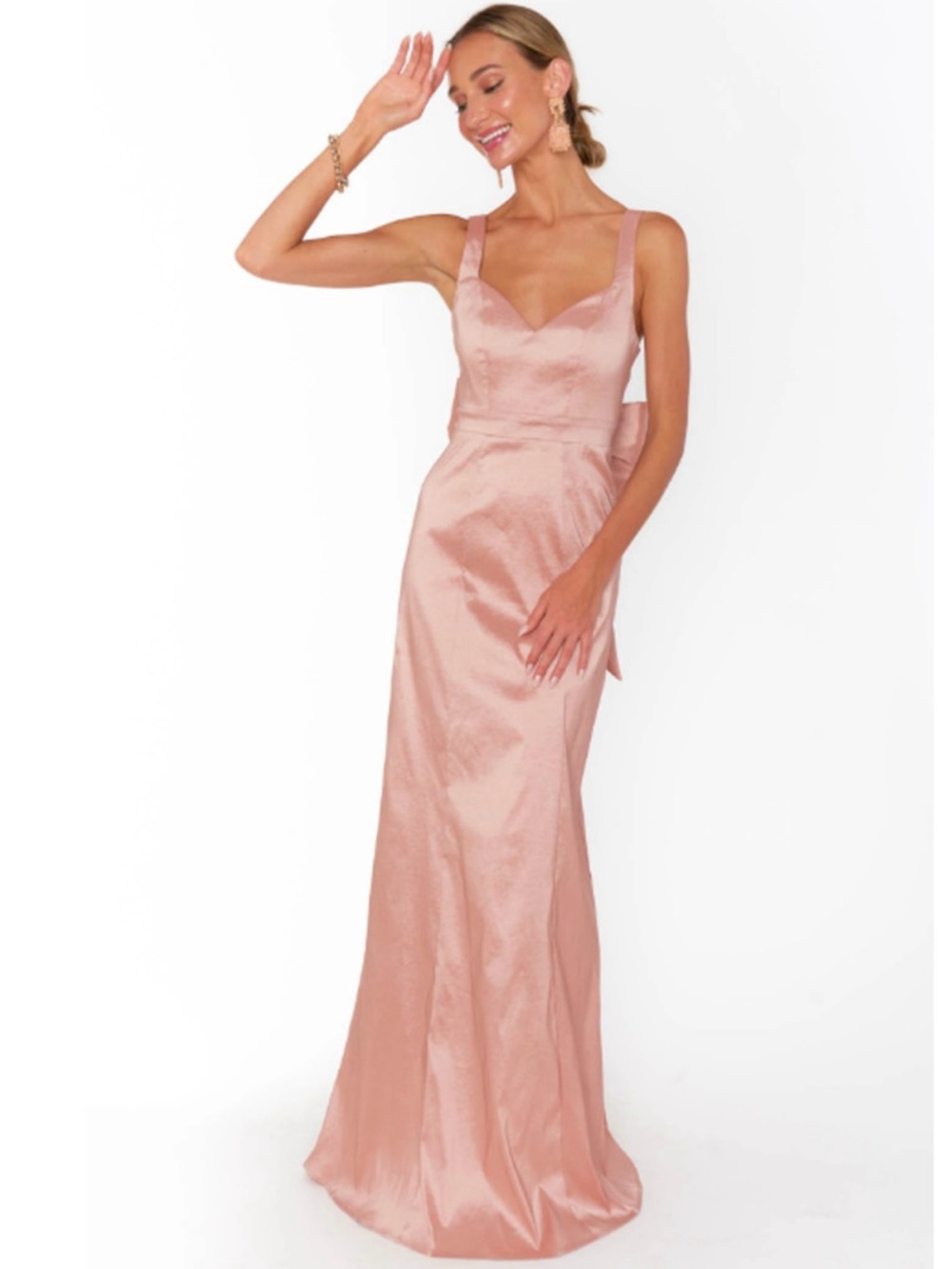 Show me your mumu Charlotte pink bow back sweetheart neckline maxi dress gown